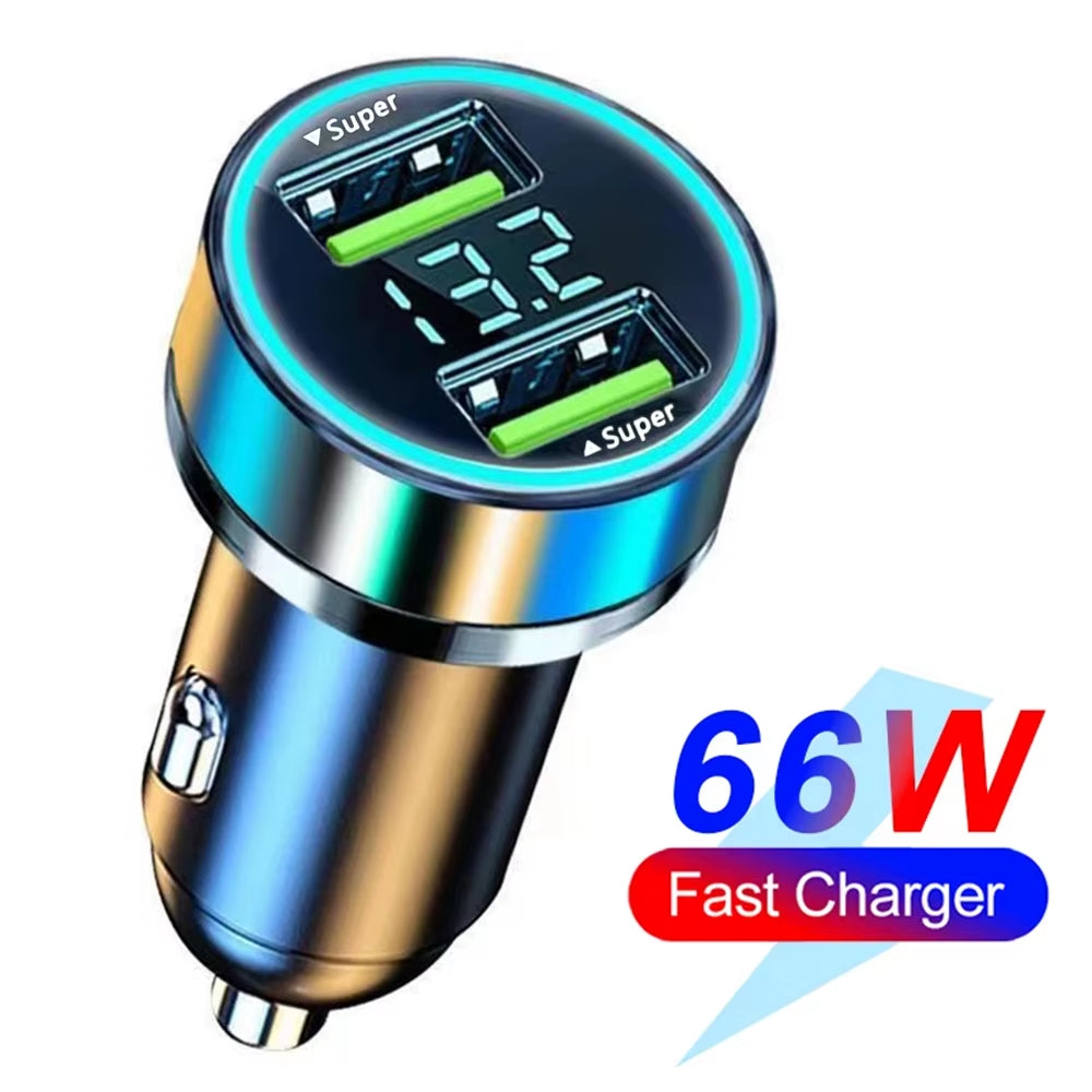 Ultimate 66-250W PD Car Charger with QC3.0 Fast Charging - Multi-Device Cigarette Lighter Plug with Digital Display