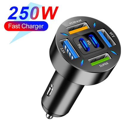 Ultimate 66-250W PD Car Charger with QC3.0 Fast Charging - Multi-Device Cigarette Lighter Plug with Digital Display