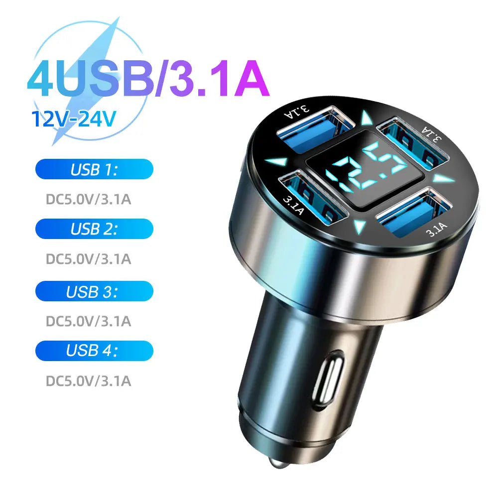 Ultimate 66-250W PD Car Charger with QC3.0 Fast Charging - Multi-Device Cigarette Lighter Plug with Digital Display